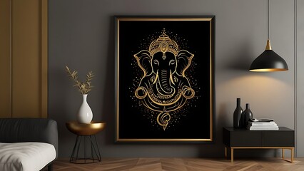 Elegant Minimalist Black and Gold Lord Ganesha Line Art for Home Decor