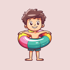 Kid In Swimming Pool Vectors Illustrations