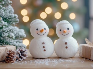 Adorable Snowmen Couple Christmas Decor, Festive Winter Wonderland Scene