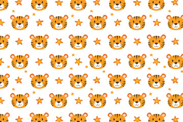 Cute tiger seamless pattern background illustration