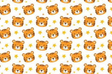 Obraz premium Cute tiger seamless pattern background illustration
