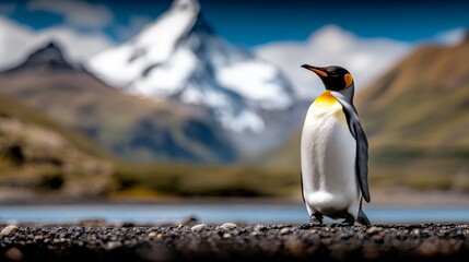 Fototapeta premium penguin standing on the shore of a frozen sea
