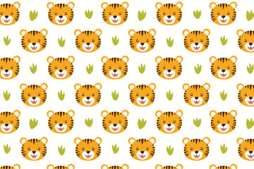 Fototapeta premium Cute tiger seamless pattern background illustration