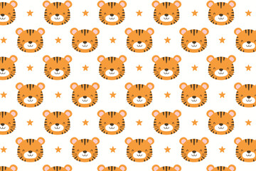 Cute tiger seamless pattern background illustration