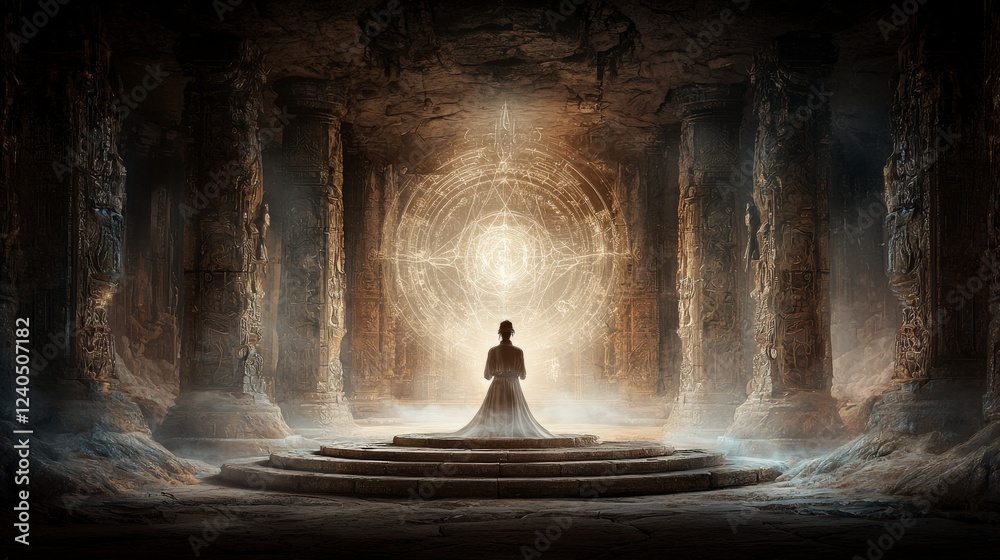 Aufkleber celestial practitioner trains in ancient temple mystical setting digital art serene atmosphere medit