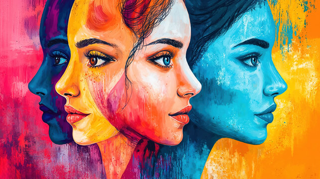 portraits de femme pour le 8 mars, journ&eacute;e des droits de la femme - illustration