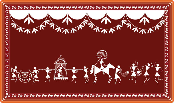 Indian Tribal Art  Warli Painting Wedding Barat