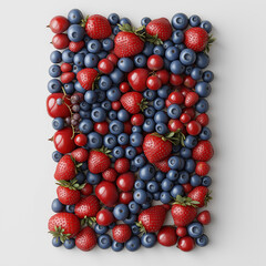Dopamine foods nutrition stress relief. Brain health endorphins. Colorful arrangement of strawberries and blueberries on a light background.