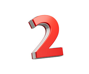 Fototapeta premium Bold Vibrant Red Number Two Number 2 With Sleek Metallic Gleam 3D Illustration