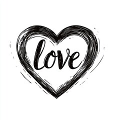 Hand-drawn Heart Shape with Love Typography for Art and Design