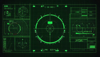 Futuristic radar screen, targeting, control room, mission, technological background