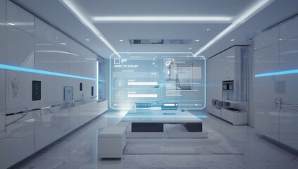 Obraz premium Futuristic smart home control interface, modern interior design, technology, automated living