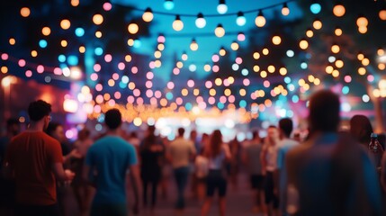 Festival Event Party with Hipster People Blurred Background