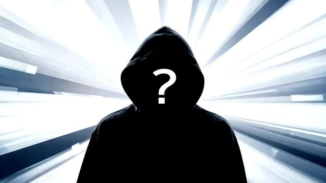 Suspicious man. Silhouette of criminal. Stalker or anonymous stranger. Gang crime, teenage gangster or thief. Face hidden in shadow wearing hoodie. Scary figure at night. Grunge background. Question m