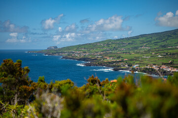 The City of Horta and Ponta do Morro Castelo Branco, Faial island of the Azores, Portugal. Aerial...