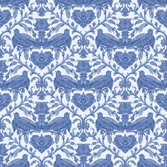 Birds and Floral Seamless Pattern: Elegant Vector Illustration for Fabrics, Wallpapers, and Packaging Design