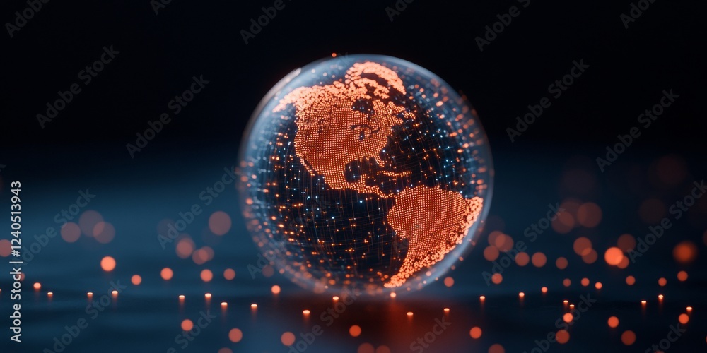 Fototapete Futuristic Digital Connectivity Global Network Graph on Luminous Glass Sphere - Innovative Tech Visualization for Smart Infrastructure and Data Exchange Strategies