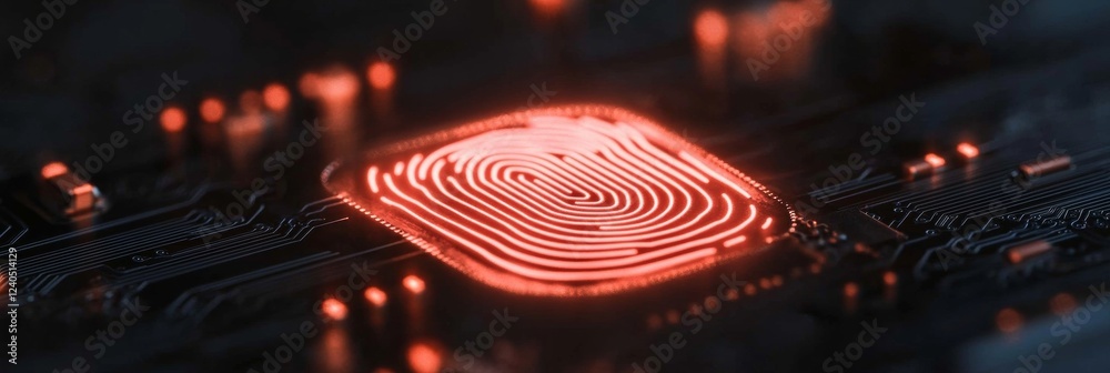 Aufkleber Futuristic Tech Aesthetic LED Circuit Board with Biometric Fingerprint and Digital Lock - Cutting-Edge Identity Management and Secure Access Control Systems