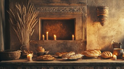 Celebrating Fornacalia with bread offerings and candlelight warmth in ancient Roman tradition