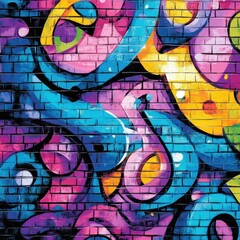 Abstract Colorful Graffiti Art on Brick Wall