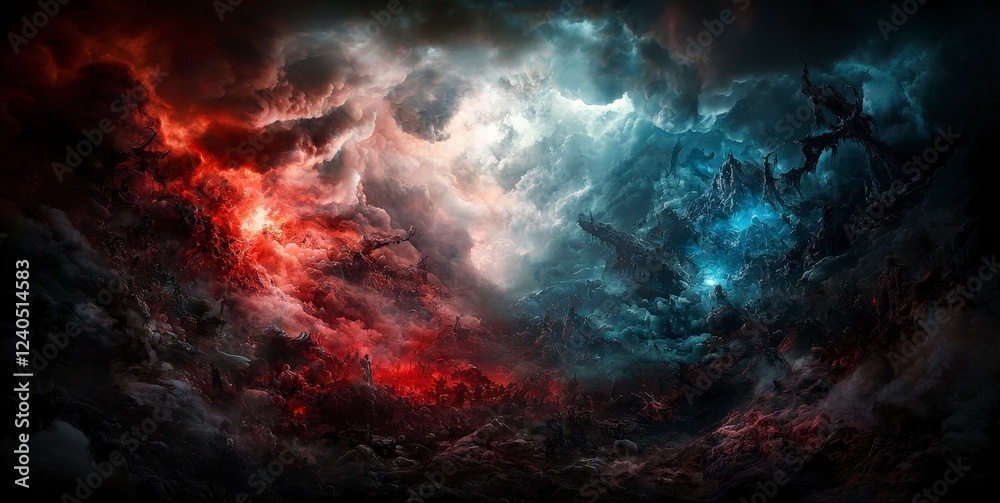 Poster surreal landscape dark and light divisions in an otherworldly realm of abstract digital art explorat