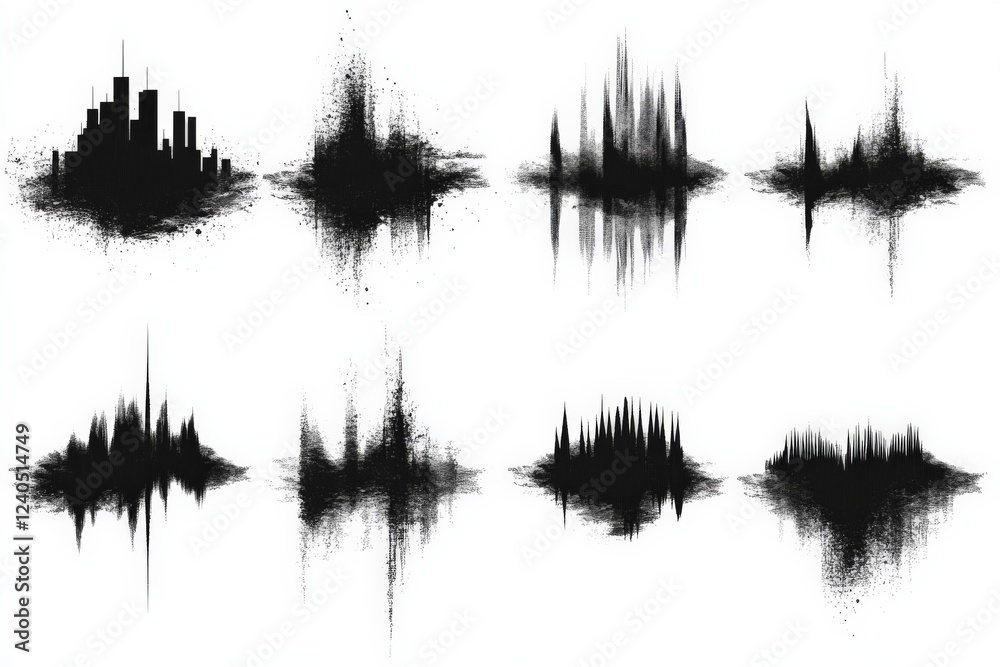 Aufkleber Abstract sound wave patterns illustrating various audio frequencies in black and white design elements