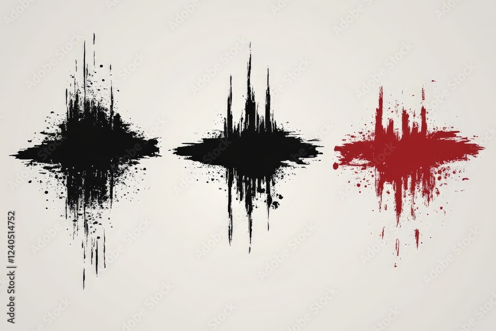 Aufkleber Abstract sound wave representation created with black and red ink splashes against a light background