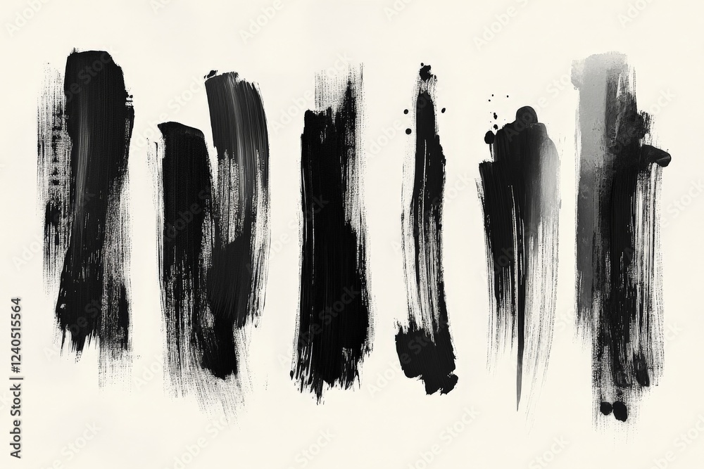 Poster Black paint strokes on a light background create a bold and dynamic artistic composition ideal for modern design projects