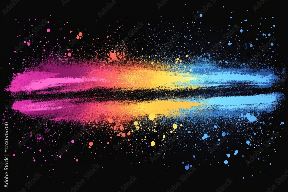 Poster Vibrant explosion of color creating a striking visual effect against a black background