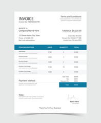 Minimal Invoice template design. Professional payment agreement layout, Corporate bill spreadsheet receipt and invoices for customer payment form document, Receipt tax or bill vector illustration