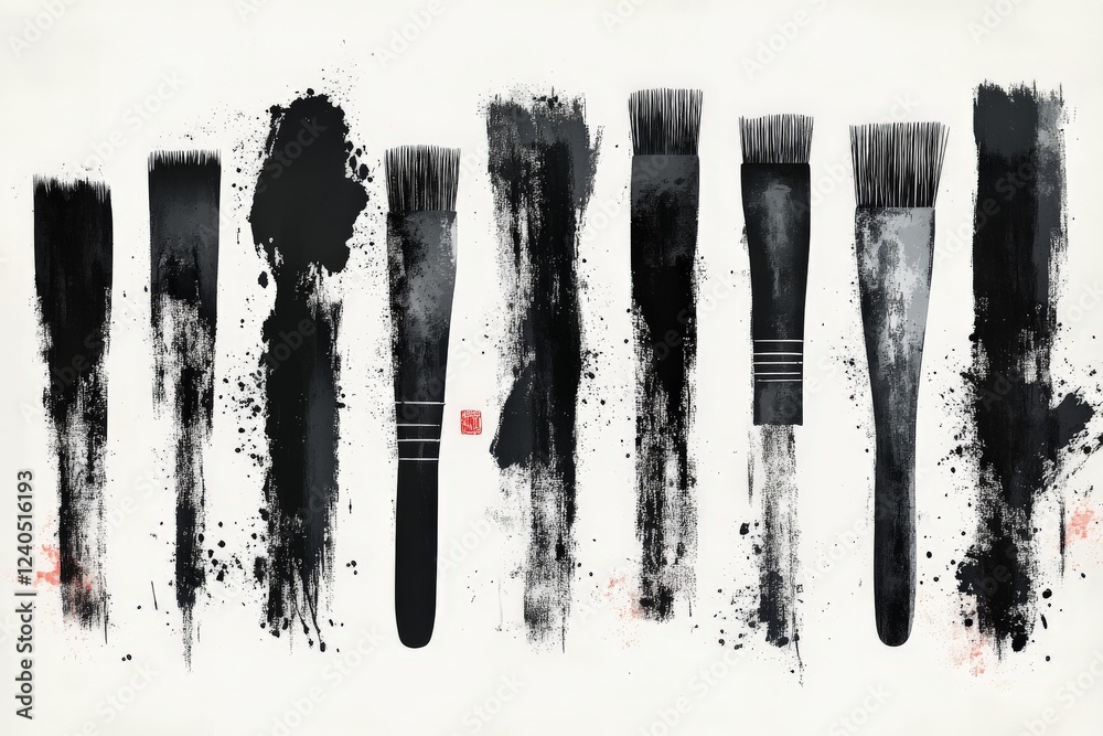Aufkleber artistic display of brushes in varying strokes showcasing the beauty of paint and creativity in an a