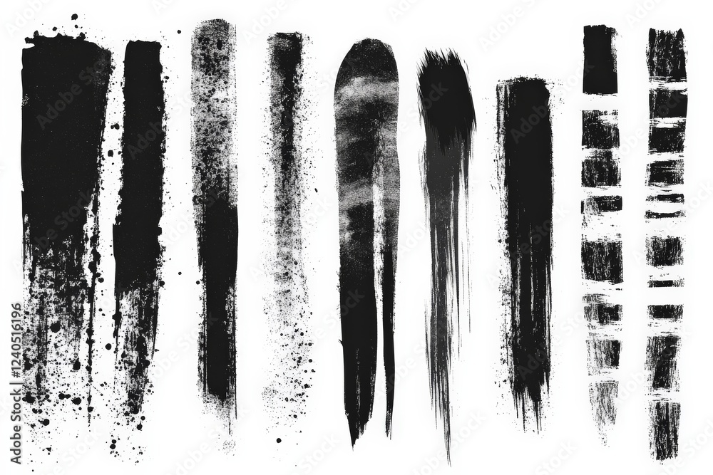Poster unique collection of black brush strokes showcasing various artistic textures and techniques