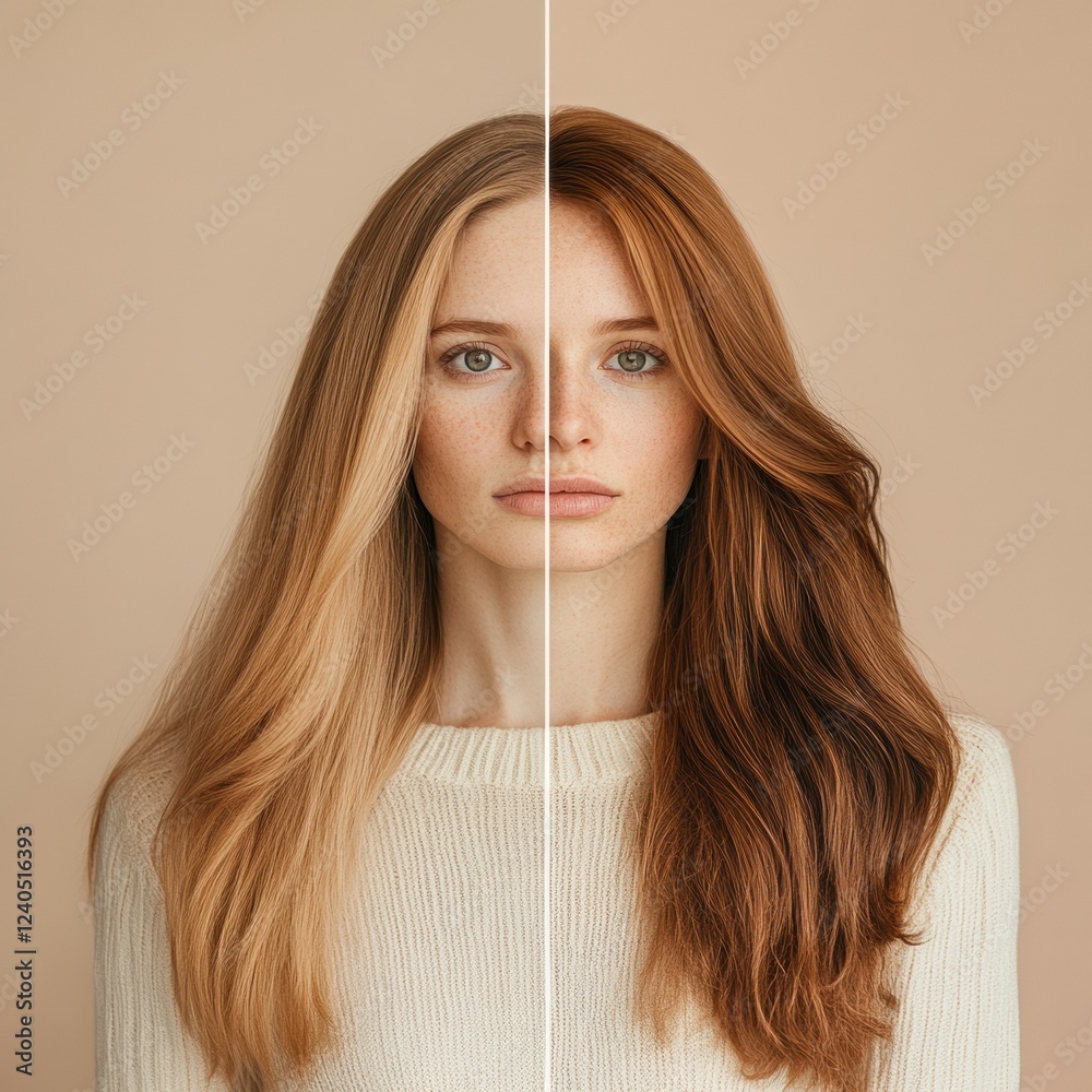 Poster before and after comparison of hair transformation from thin to thick showcasing the difference in t