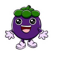 Cute mangosteen cartoon character isolated on white background, icon vector