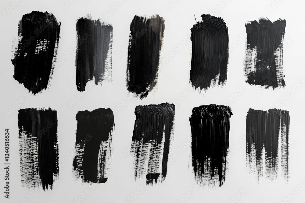 Poster Brush strokes in varying textures and patterns on a white surface showcase artistic expression and creativity
