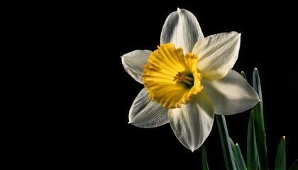 Fototapeta premium close up of Narcissus flower, black background, copy space