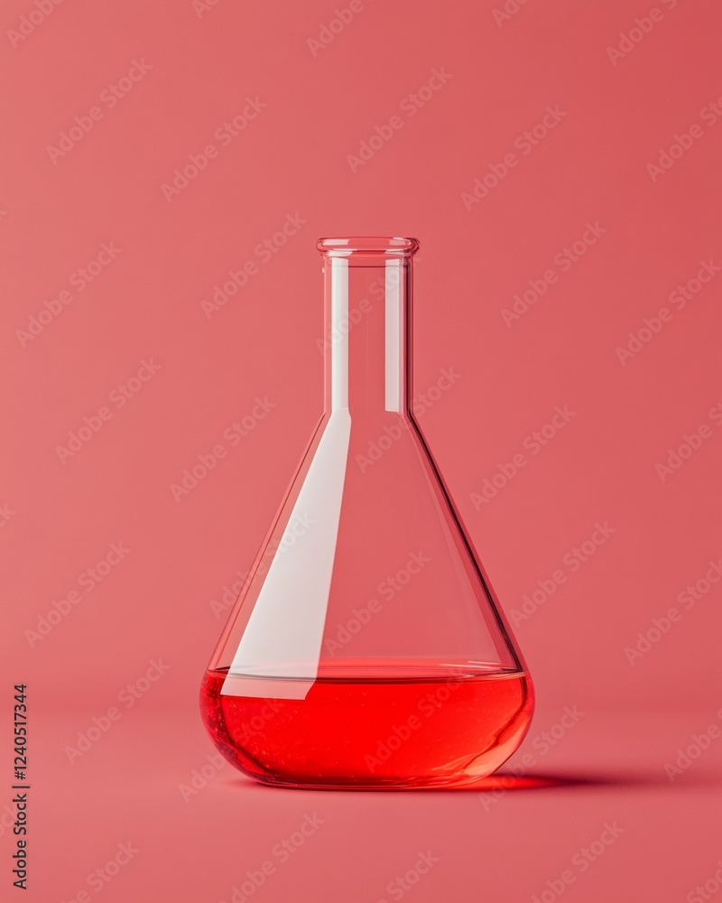 Aufkleber vibrant scientific exploration minimalist glass flask with red liquid on coral backdrop - innovative