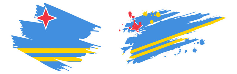 Vector illustration of Aruba flag in brush stroke effect on transparent background