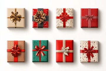 Fototapeta premium Colorful wrapped gifts displayed in a neat arrangement for a festive occasion or celebration