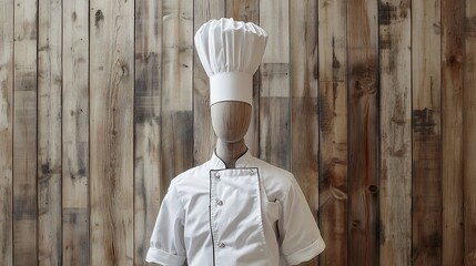 White Chefs Hat Uniform Wooden Background Culinary Professional Cooking Apparel Restaurant Art Food 