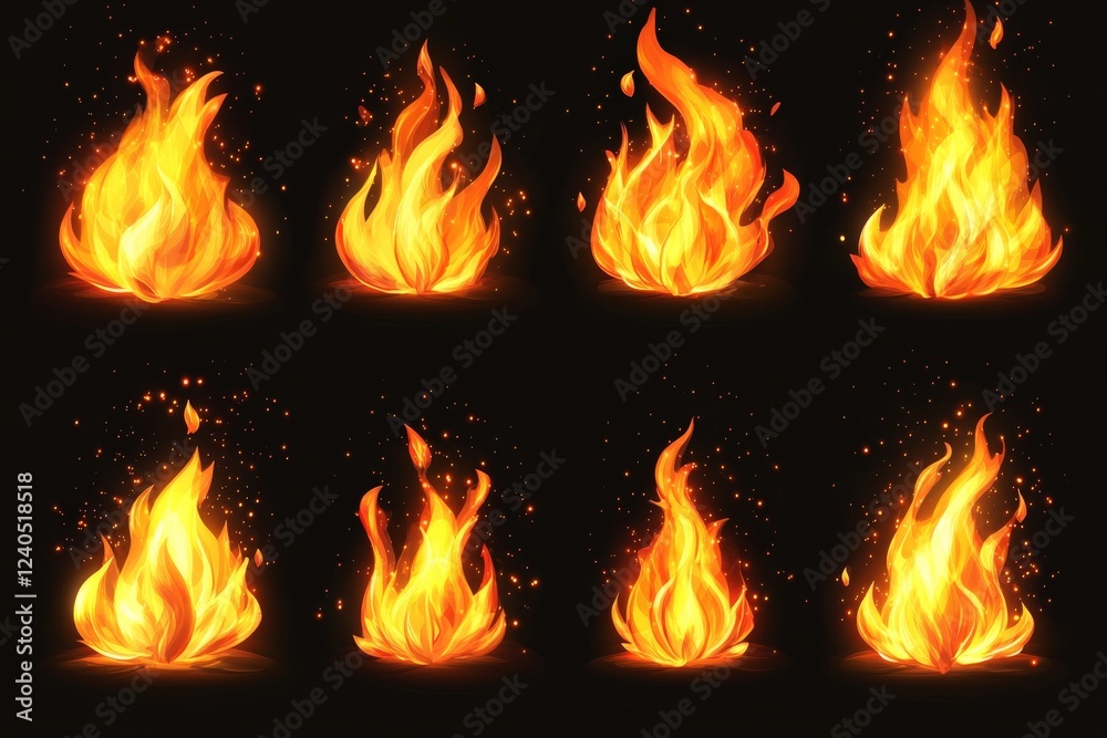 Aufkleber Different styles of flames with varying shapes and sizes, perfect for design projects or illustrations