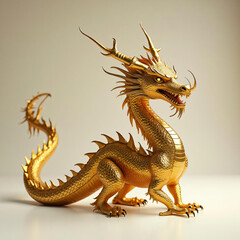Fototapeta premium Golden Dragon Statue 3D Render Luxury Asian Art