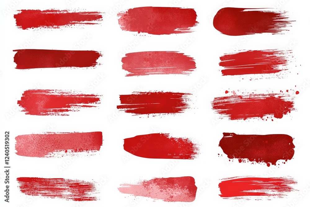Poster various shades of red paint strokes displayed on a white background showcasing texture and creativit