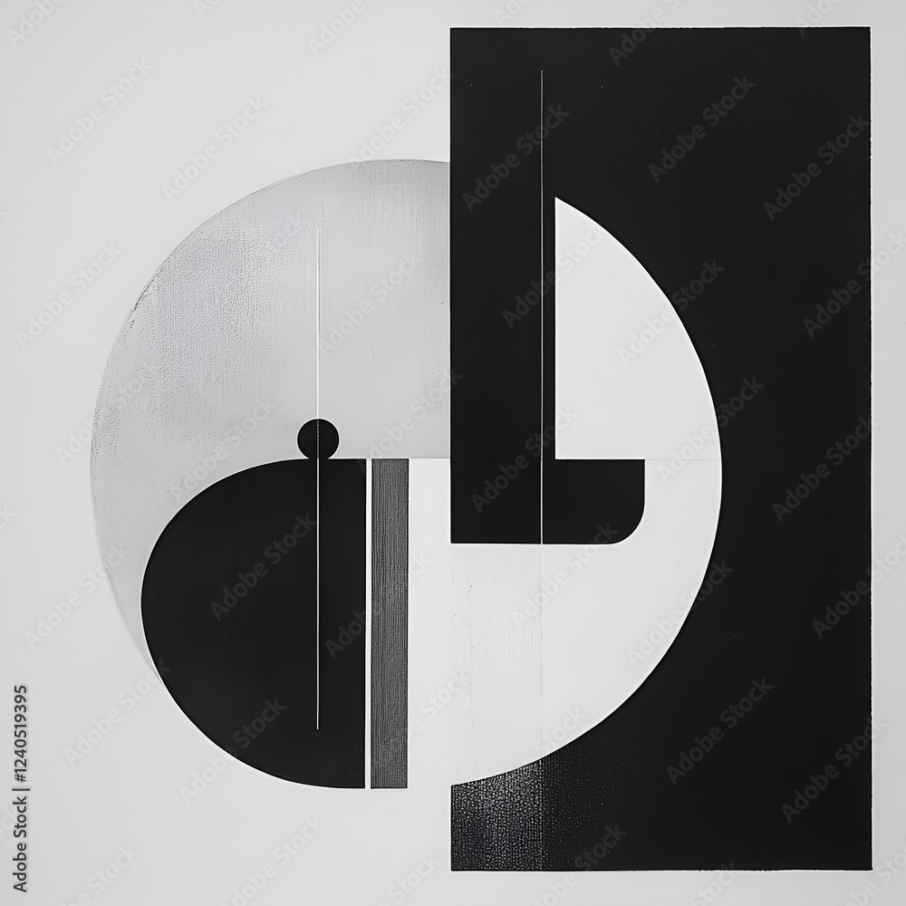 Poster geometric harmony: a sophisticated abstract composition of interlocking shapes and forms in a stark 