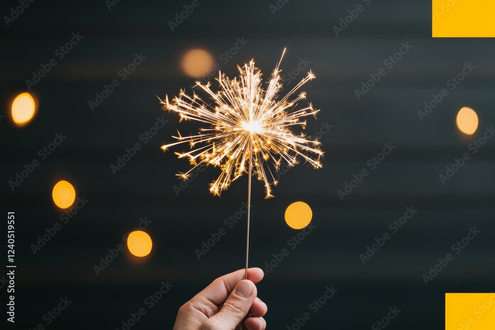 Aufkleber contemporary celebration visual sparkler in hand with bokeh lights - dynamic event promotion and aut