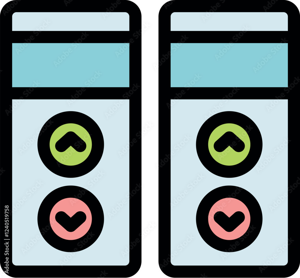 Poster elevator button panel with filled design showing up and down arrows, ideal for building and accessib