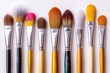 Fototapeta premium Collection of diverse paint brushes arranged neatly for artistic projects and creative endeavors