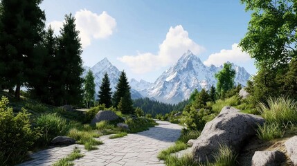 Obraz premium Majestic Snowcapped Mountains Summer Landscape