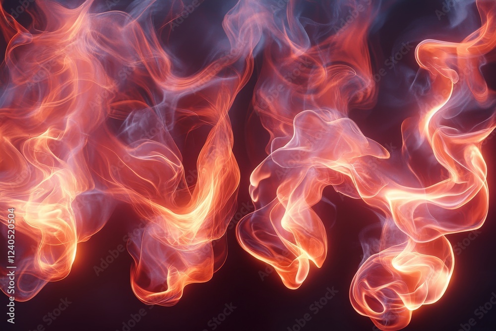 Poster vibrant wisps of orange and red smoke swirl gracefully against a dark background in an abstract disp