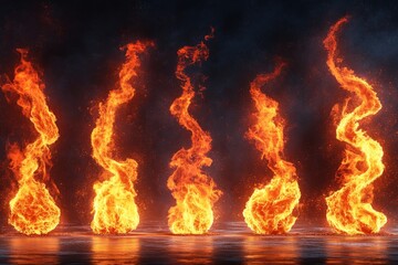 Flames dancing in the darkness creating dynamic visuals in a captivating display of fire